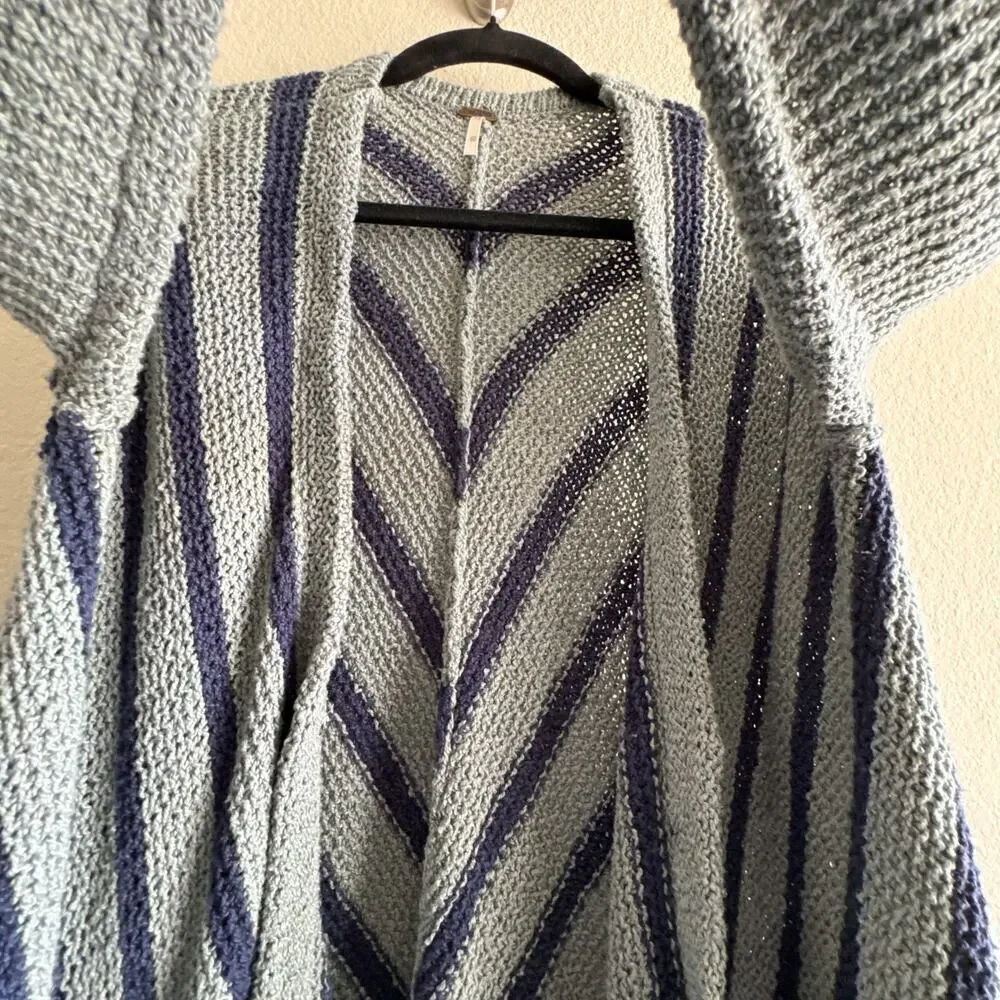 Free People Circle Back Cardigan Blue XS Striped Draped Knit Sweater